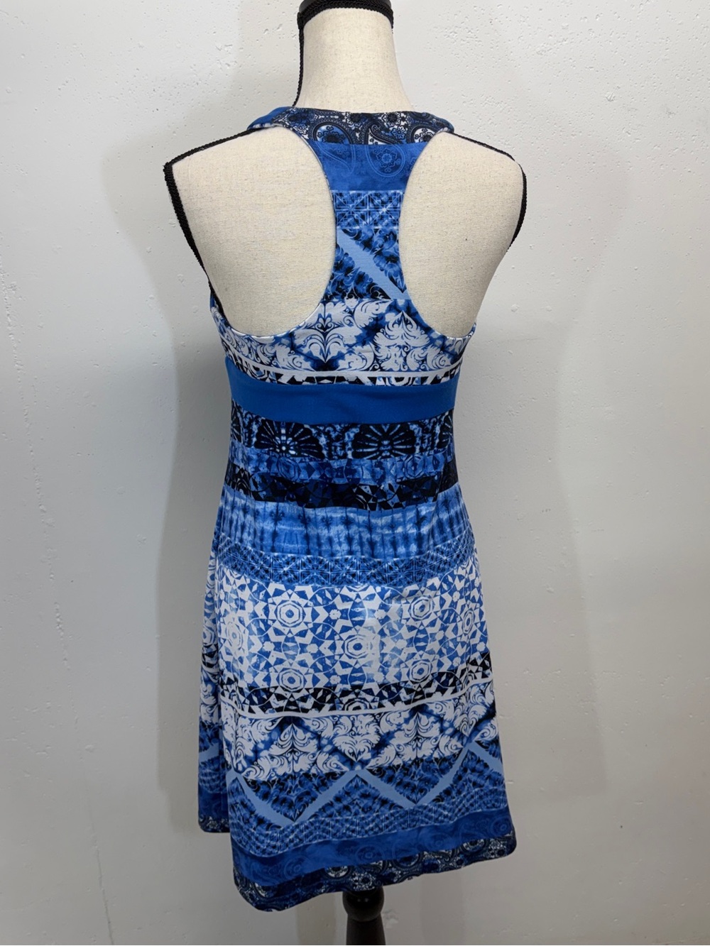 Blue Patterned V-Neck One-Piece Swim Dress - Picture 4 of 15